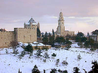 Dormitian Abbey with snow