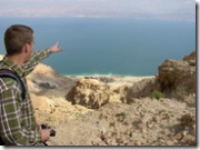 Todd pointing over Dead Sea, tt021603